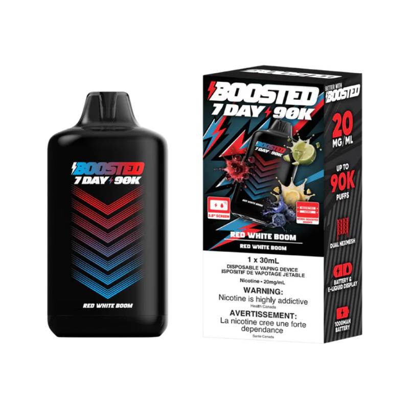 Boosted 7Day 90K Disposable Vape Red White Boom 90000 Puffs