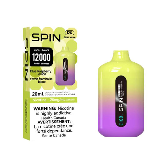Spin 12K Disposable Vape - Blue Raspberry Lemon, 12000 Puffs