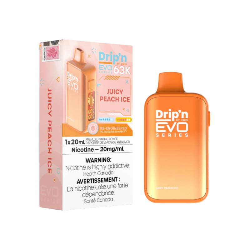 Drip'n Evo 63K - Juicy Peach Ice Disposable Vape Vapeluv Vapeshop Drip'n Evo 63K - Juicy Peach Ice Disposable Vape Vapeluv Vapeshop