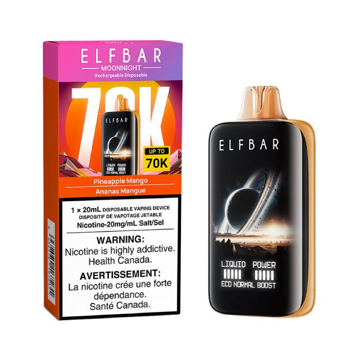 Elf Bar Moon Night 70k Pineapple Mango Disposable Vape – Exotic pineapple fused with sweet mango for a tropical hit