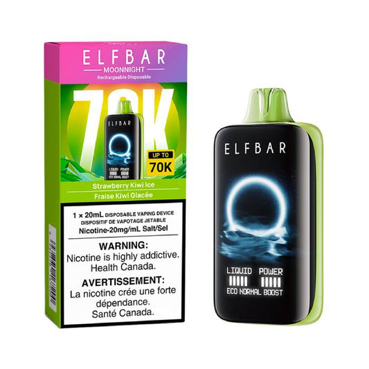 Elf Bar Moon Night 70k Strawberry Kiwi Ice Disposable Vape – A tangy-sweet duo of strawberry and kiwi with a frosty touch