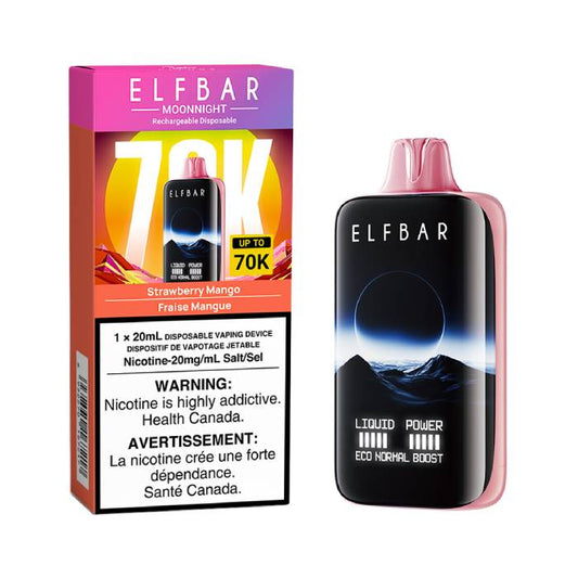 Elf Bar Moon Night 70k Strawberry Mango Disposable Vape – A popular fruit combo bursting with sweet and juicy notes