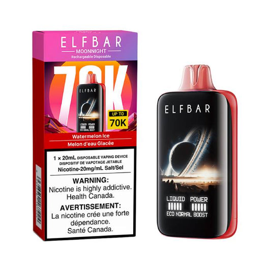 Elf Bar Moon Night 70k Watermelon Ice Disposable Vape – Classic watermelon flavour chilled with a cool icy finish.