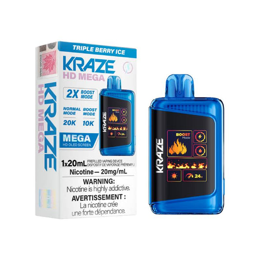 Kraze HD Mega Disposable Vape - Triple Berry Ice, 20000 Puffs