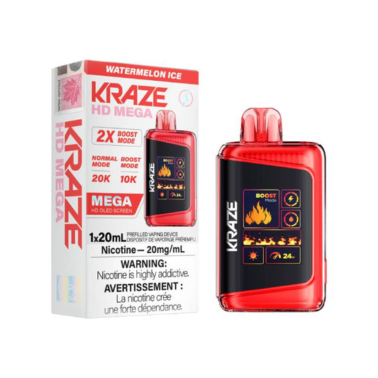 Kraze HD Mega Disposable Vape - Watermelon Ice, 20000 Puffs