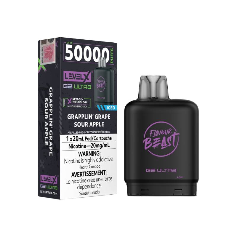 Flavour Beast Level X G2 Ultra Pod 50K - Grapplin’ Grape Sour Apple Iced