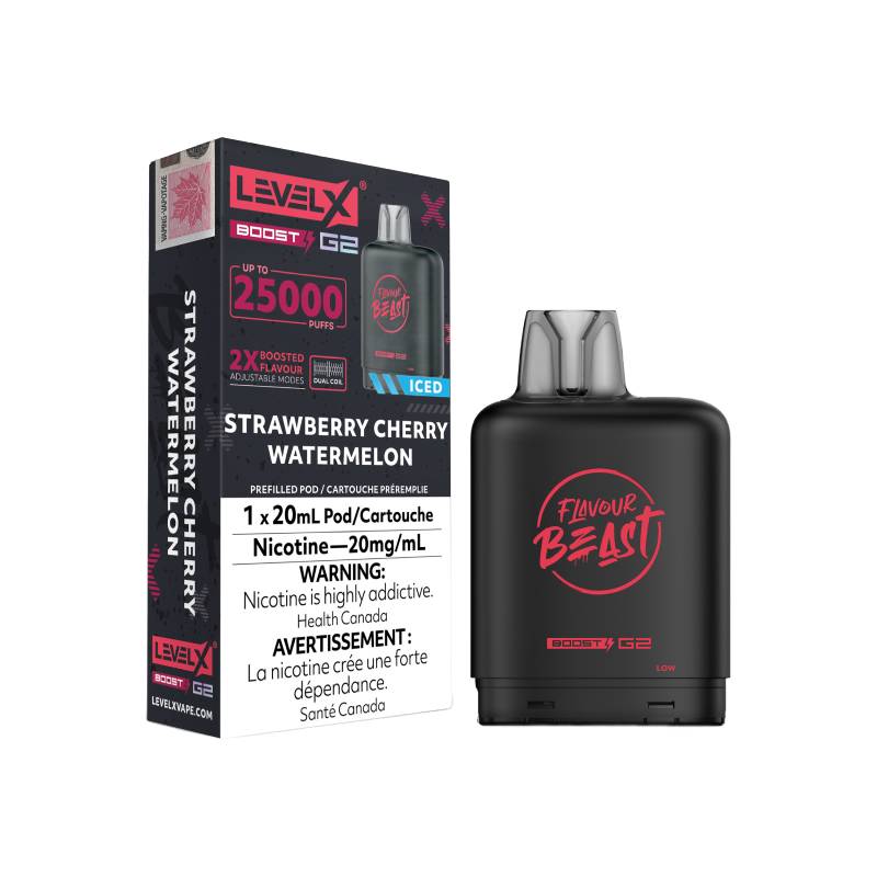 Level X Boost Flavour Beast G2 Pods - Strawberry Cherry Watermelon, 25K Puffs