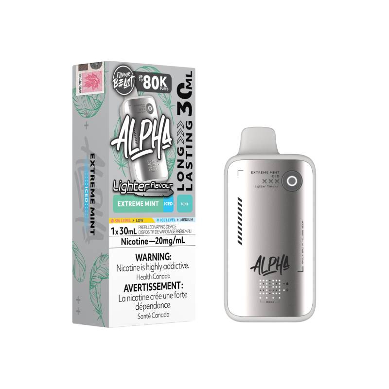 Flavour Beast ALPHA 80K Lighter Flavours Extreme Mint Iced disposable vape with retail packaging