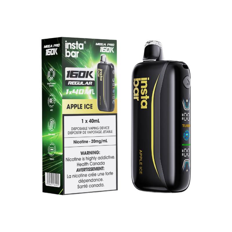 Insta Bar Mega Pro 160K Apple Ice disposable vape with retail packaging