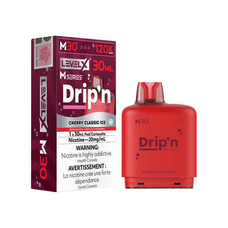 Level X M Series M30 120K Drip'n by ENVI Cherry Classic Ice prefilled vape pod with retail packaging