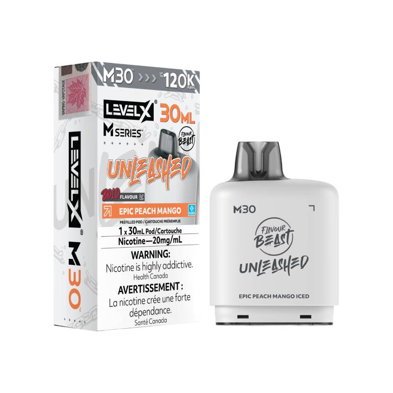 Level X M Series M30 120K Flavour Beast Epic Peach Mango Iced prefilled vape pod with retail packaging