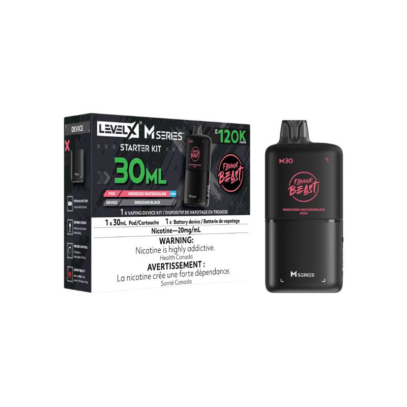Level X M Series M30 120K Weekend Watermelon vape starter kit with device and retail packaging