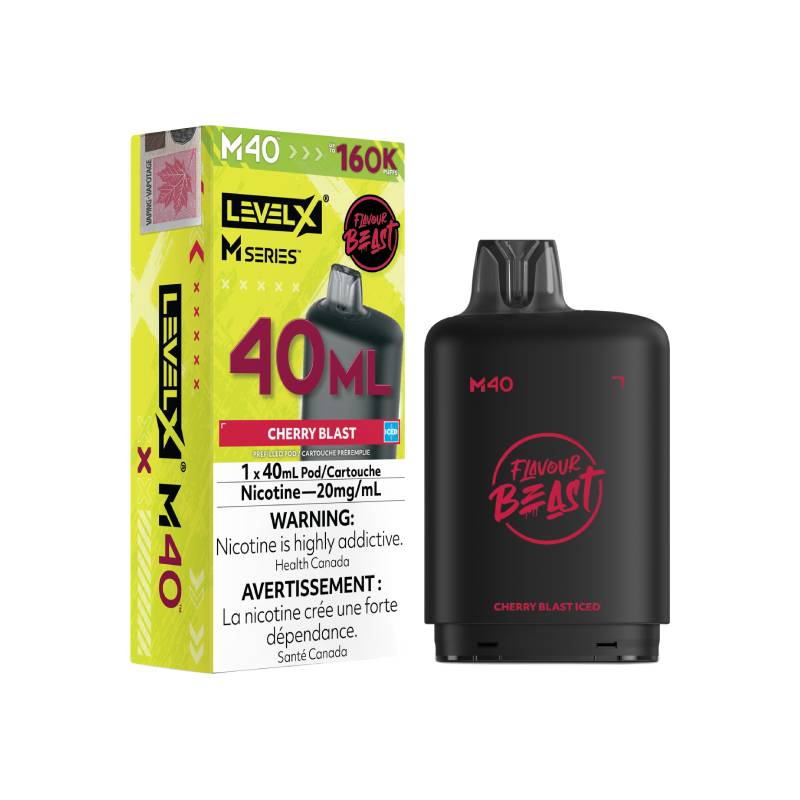 Level X M Series M40 160K Cherry Blast Iced vape pod with retail packaging