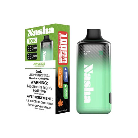 Nasha 10k Apple Ice disposable vape 20mg Synthetic 50 nic — crisp apple with icy menthol twist, 10,000 puff vape in Canada