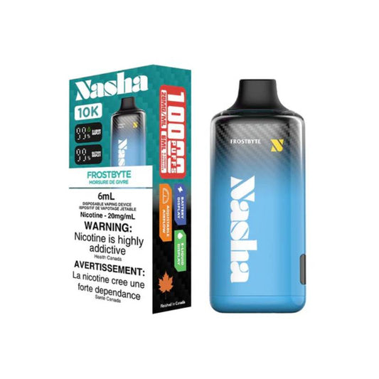 Nasha 10k Frostbyte disposable vape 20mg Synthetic 50 nic — icy mint flavour with up to 10,000 puffs, available in Canada