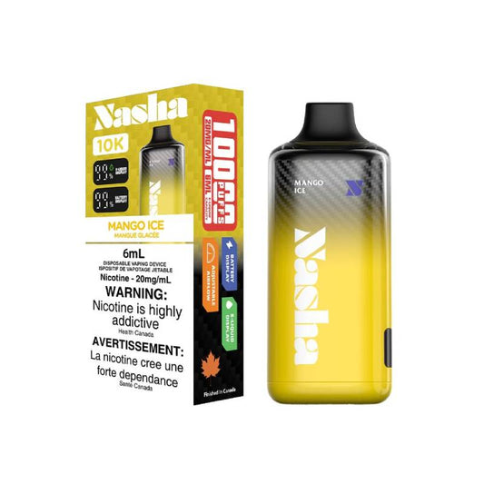 Nasha 10k Mango Ice disposable vape 20mg Synthetic 50 nic — tropical mango with icy cool finish, up to 10,000 puffs in Canada