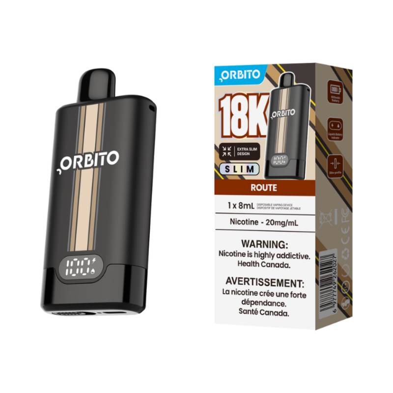 Orbito Slim 18K Route disposable vape with retail packaging