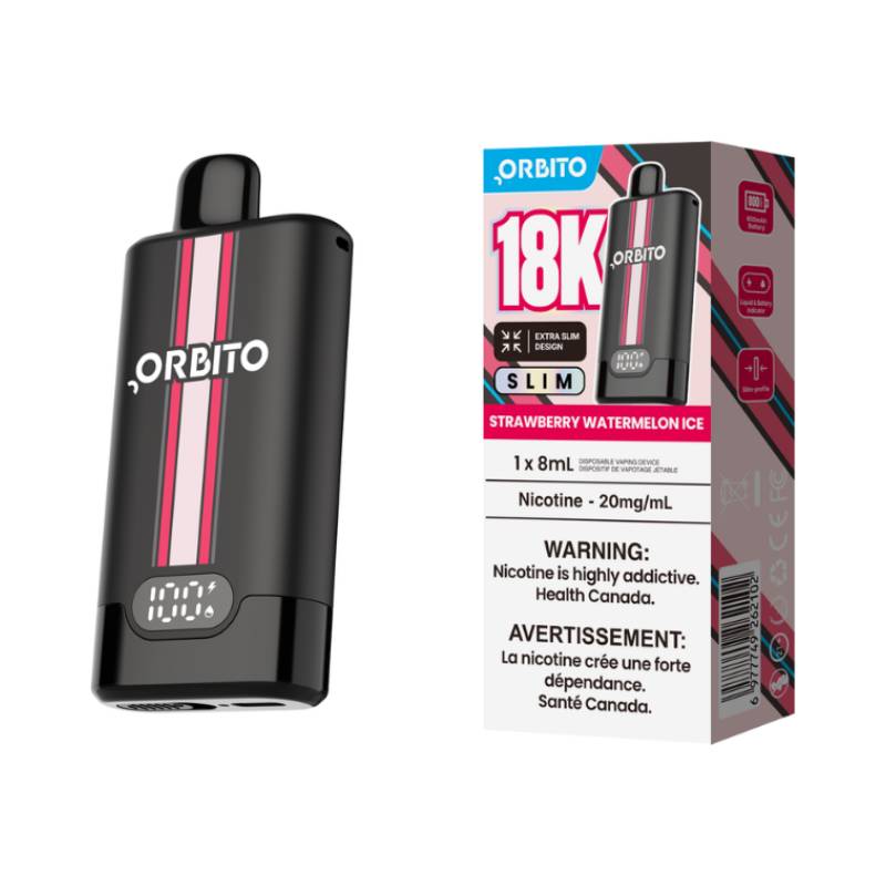 Orbito Slim 18K Strawberry Watermelon Ice disposable vape with retail packaging