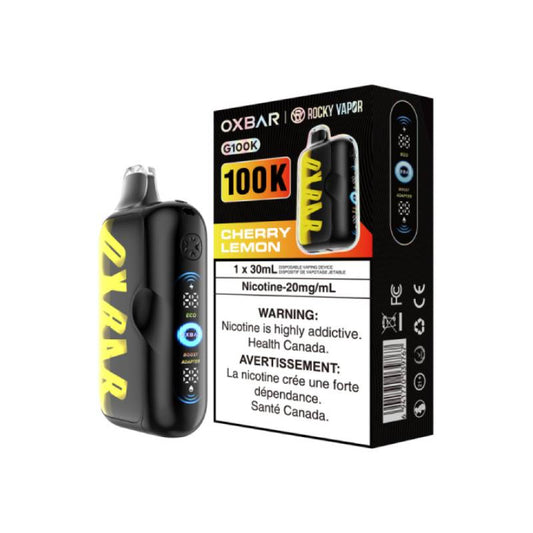 Oxbar 100K Cherry Lemon disposable vape device with packaging and LED display