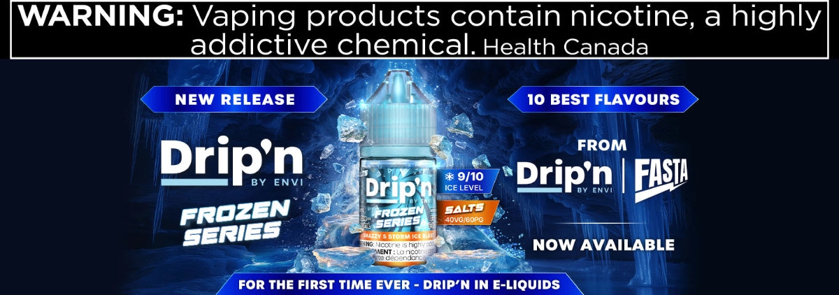 Drip'n Frozen Series Salt Nicotine 30mL Bottle Website Banner Ontario Shipping Only