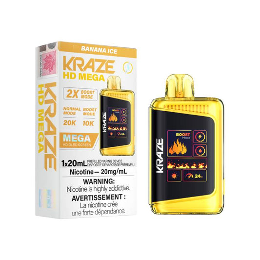 Kraze HD Mega Disposable Vape - Banana Ice, 20000 Puffs