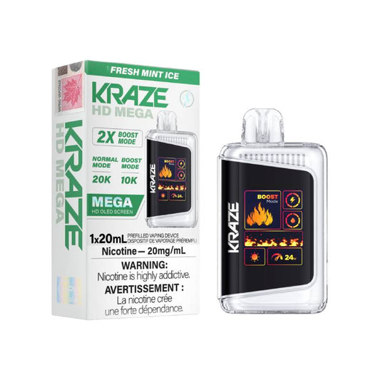 Kraze HD Mega Disposable Vape - Fresh Mint Ice, 20000 Puffs
