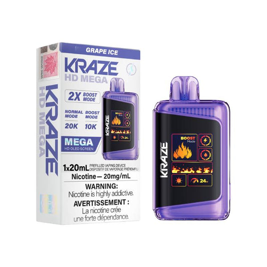 Kraze HD Mega Disposable Vape - Grape Ice, 20000 Puffs