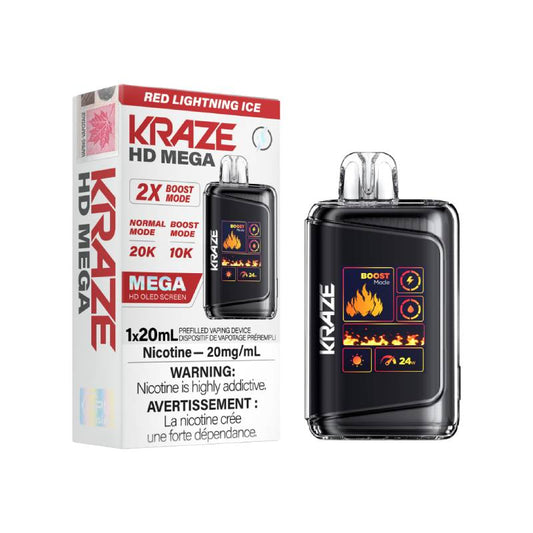 Kraze HD Mega Disposable Vape - Red Lightning Ice, 20000 Puffs