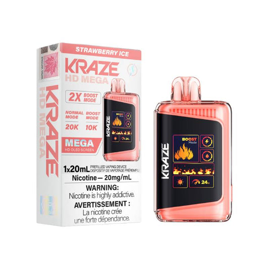 Kraze HD Mega Disposable Vape - Strawberry Ice, 20000 Puffs