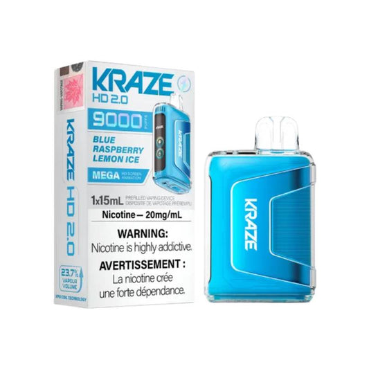 Kraze HD 2.0 9K Disposable Vape - Blue Raspberry Lemon Ice, 9000 Puffs