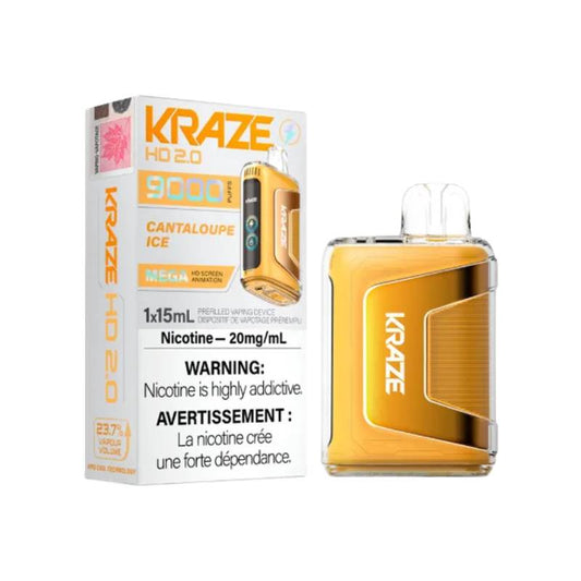 Kraze HD 2.0 9K Disposable Vape Cantaloupe Ice, 9000 Puffs