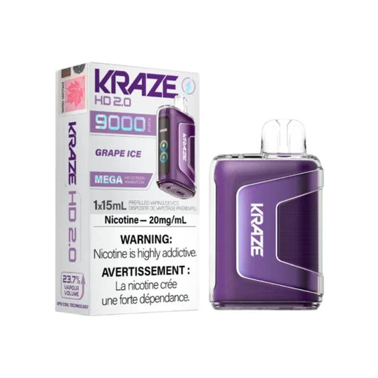 Kraze HD 2.0 9K Disposable Vape - Grape Ice, 9000 Puffs
