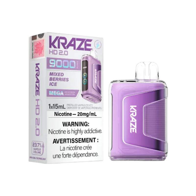 Kraze HD 2.0 9K Disposable Vape - Mixed Berries Ice, 9000 Puffs