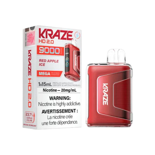 Kraze HD 2.0 9K Disposable Vape - Red Apple Ice, 9000 Puffs
