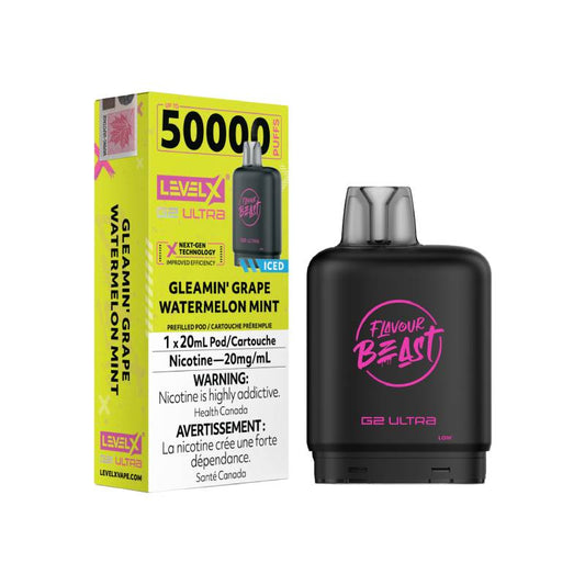Level X Boost G2 Flavour Beast Ultra Pod 50K Puffs Gleamin Grape Watermelon Mint