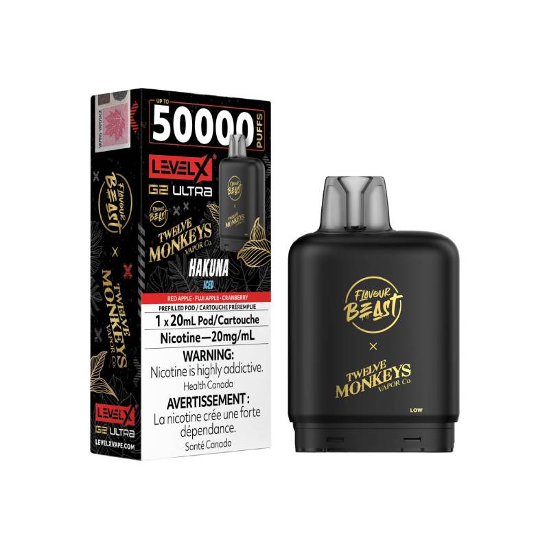 Level X G2 Ultra Flavour Beast Twelve Monkeys Hakuna Iced 50K Puffs Pod