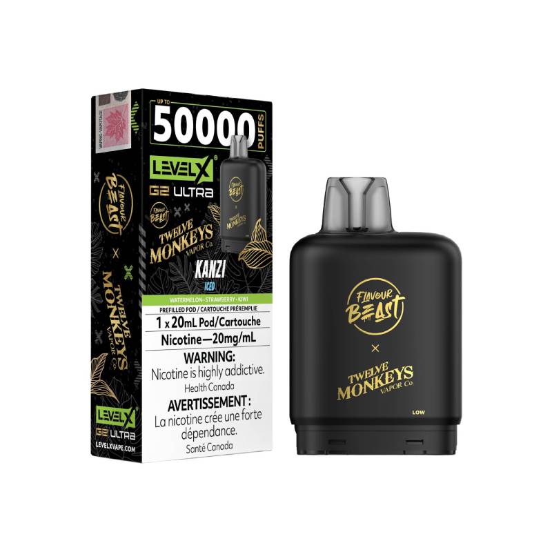 Level X G2 Ultra Flavour Beast Twelve Monkeys Kanzi Iced 50K Puffs Pod