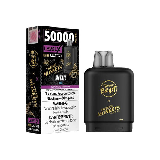 Level X G2 Ultra Flavour Beast Twelve Monkeys Matata Iced 50K Puffs Pod