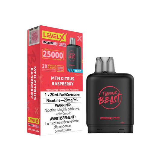 Level X Boost Flavour Beast G2 Pods - Mtn Citrus Raspberry, 25K Puffs