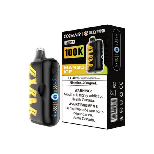 Oxbar 100K Mango Ice disposable vape device with packaging and LED display