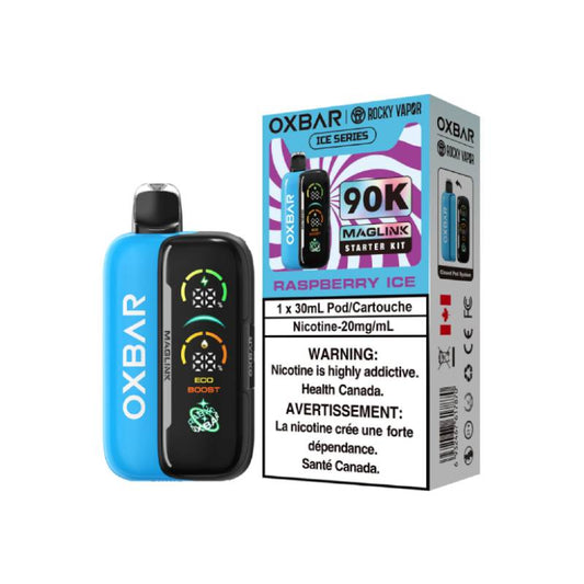 Oxbar Maglink 90K Starter Vape Kit Raspberry Ice flavour device with rechargeable battery and pod system