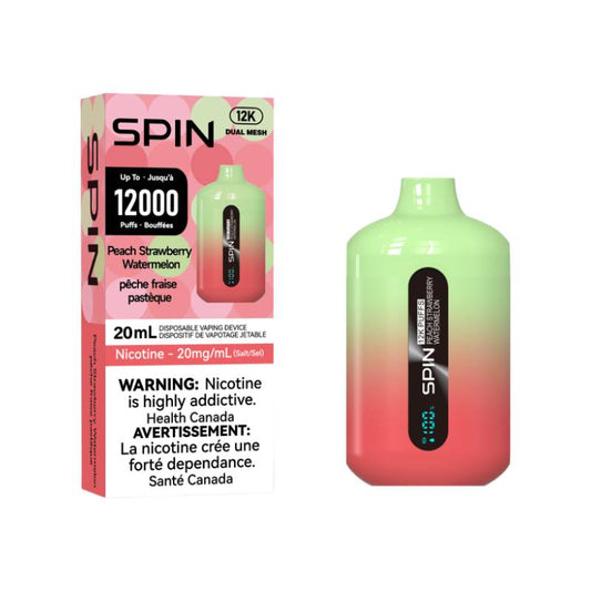 Spin 12K Disposable Vape - Peach Strawberry Watermelon, 12000 Puffs