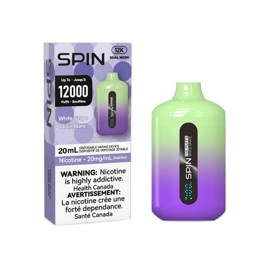 Spin 12K Disposable Vape - White Grape, 12000 Puffs