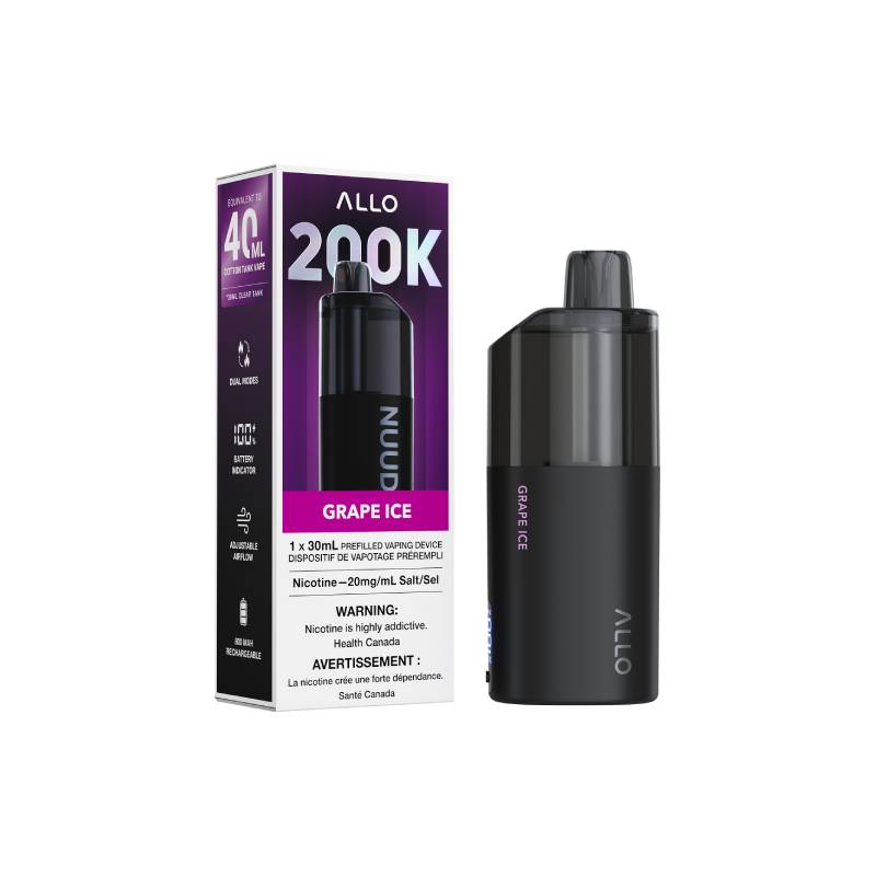 ALLO NUUD 200K Grape Ice disposable vape with retail packaging