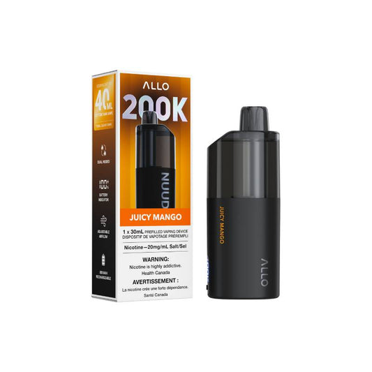 ALLO NUUD 200K Juicy Mango disposable vape with retail packaging