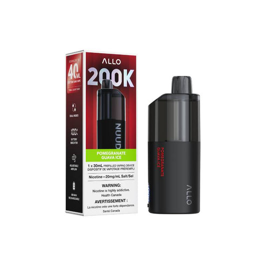 ALLO NUUD 200K Pomegranate Guava Ice disposable vape with retail packaging
