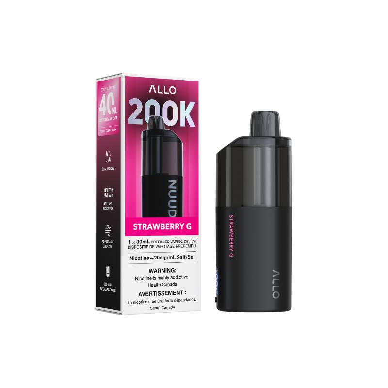 ALLO NUUD 200K Strawberry G disposable vape with retail packaging