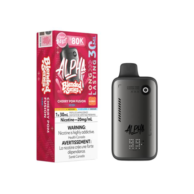 Flavour Beast Alpha 80K disposable vape Cherry Pom Fusion flavour 30mL 20mg nicotine device and packaging