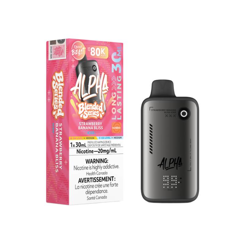 Flavour Beast Alpha 80K disposable vape Strawberry Banana Bliss flavour 30mL 20mg nicotine device and packaging