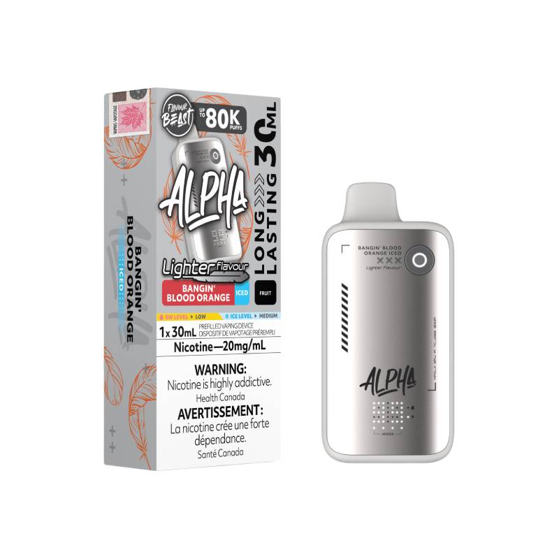 Flavour Beast ALPHA 80K Lighter Flavours Bangin' Blood Orange Iced disposable vape with retail packaging